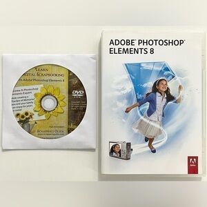Adobe Photoshop Elements 8 w/ Serial Number & Learn Digital Scrapbooking DVD PC